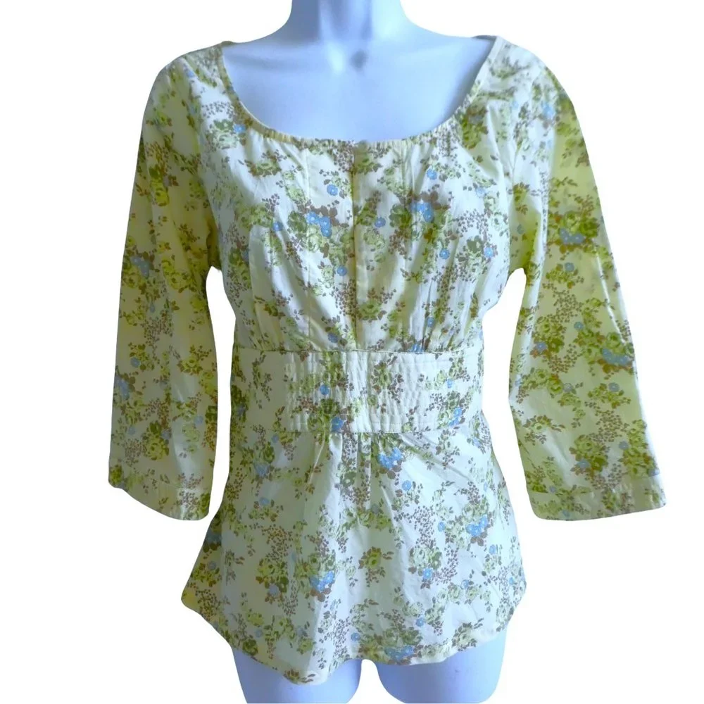 Plenty Peasant Floral Top Country Waist Cincher Tie Belt Keyhole Button Front 12 - Picture 2 of 6